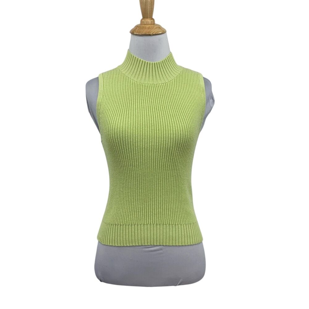 Anthropologie Top Womens S Small Green Pear Mock Neck Knit Cropped Sweater Tank